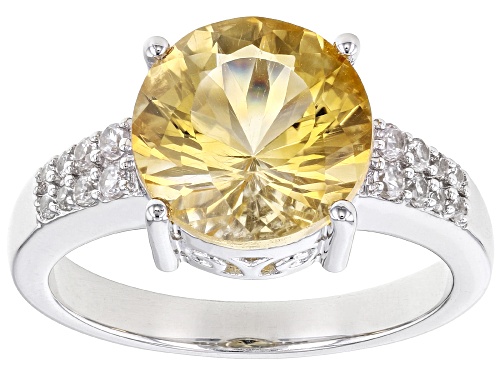 3.11ct Round Citrine With 0.24ctw White Zircon Rhodium Over Sterling Silver Ring - Size 10