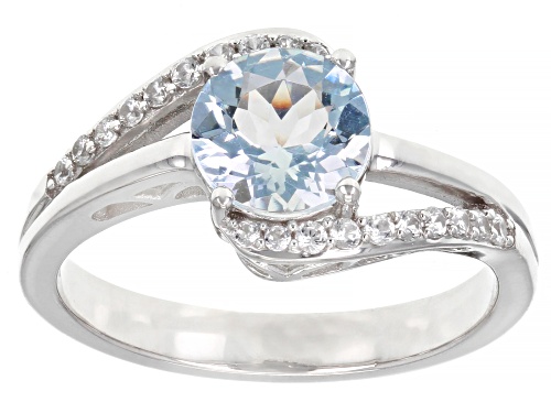 0.90ct Round Aquamarine With 0.17ctw White Zircon Rhodium Over Sterling Silver Ring - Size 8