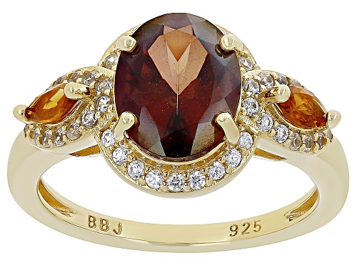 2.61ctw Red Labradorite, Madeira Citrine And White Zircon 18k Yellow Gold Over Sterling Silver Ring - Size 10