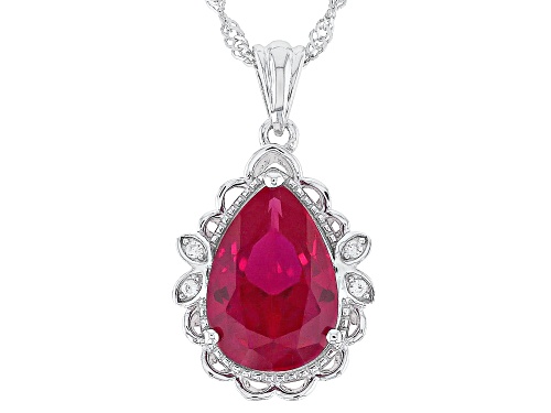 Photo of 3.40ct Lab Created Ruby and 0.03ctw White Zircon Rhodium Over Sterling Silver Pendant with Chain