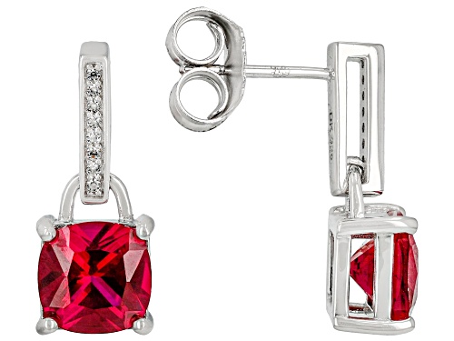 Photo of 4.63ctw Lab Created Ruby And 0.07ctw White Zircon Rhodium Over Sterling Silver Earrings