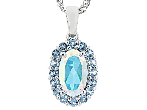 1.85ct Mercury Mist Topaz With 0.54ctw Swiss Blue Topaz Rhodium Over Silver Pendant With Chain