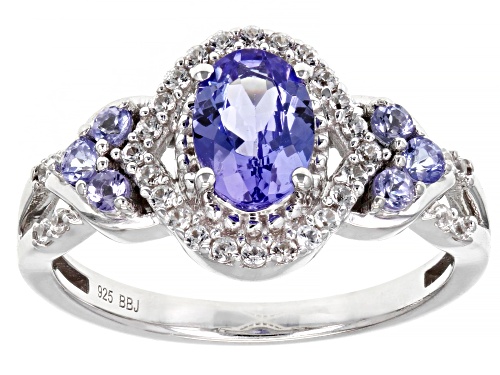 0.90ctw Tanzanite With 0.28ctw White Zircon Rhodium Over Sterling Silver Ring - Size 9