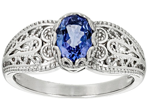 Photo of 0.65ct Oval Tanzanite Rhodium Over Sterling Silver Solitaire Ring - Size 7