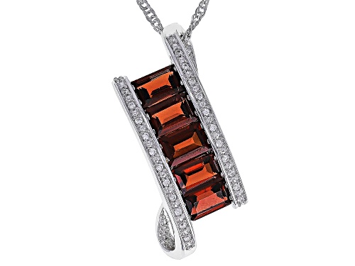 3.75ctw Baguette Vermelho Garnet™ With .12ctw White Zircon Rhodium Over Silver Pendant Chain