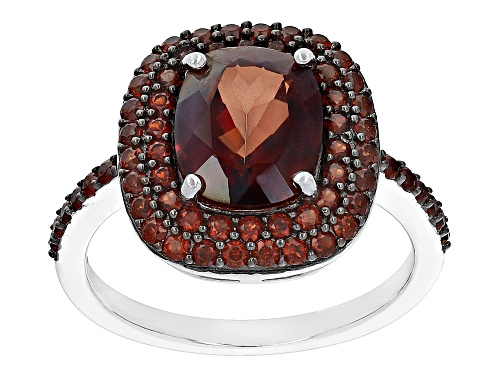 2.13ct Cushion Red Labradorite With 1.05ctw Vermelho Garnet™ Rhodium Over Sterling Silver Ring - Size 9
