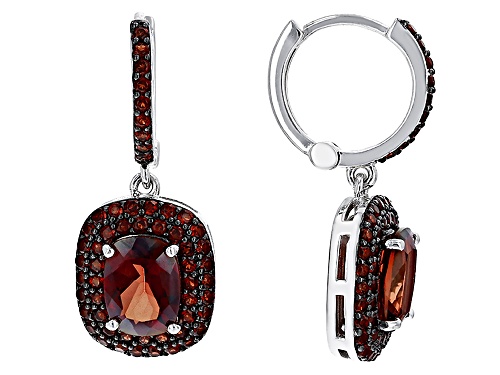 2.18ctw Cushion Red Labradorite With 1.05ctw Vermelho Garnet™ Rhodium Over Silver Earrings
