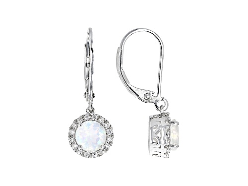 Photo of 0.84ctw Round Ethiopian Opal With 0.26ctw White Zircon Rhodium Over Sterling Silver Earrings
