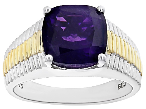 4.08ct Cushion African Amethyst Rhodium And 18k Yellow Gold Over Sterling Silver Men's Ring - Size 12