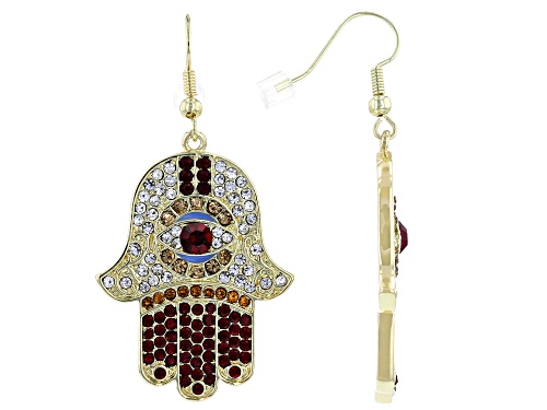 Off Park ® Collection Multi color Crystal Gold Tone Hamsa Dangle Earrings