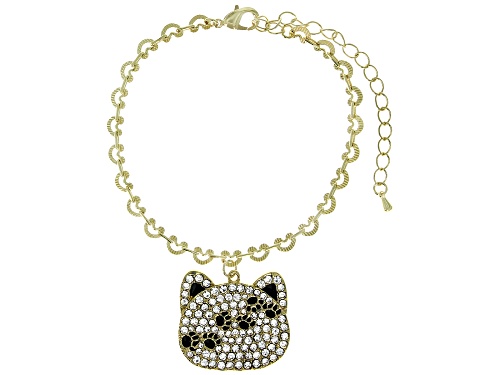 Off Park ® Collection, Gold Tone White Crystal Cat Charm Bracelet