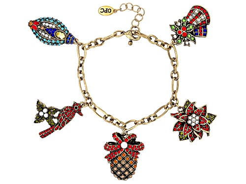 Off Park ® Collection, Antiqued Bronze Tone with Multi Color Crystal Pinecone Charm Bracelet