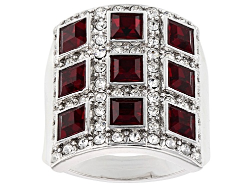 Photo of Off Park ® Collection, Silver Tone Red  and White Crystal Multi Row Ring - Size 6