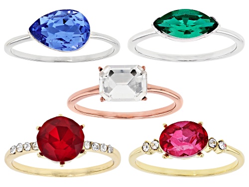 Photo of Off Park ® Collection, Gold Tone Multi Color Crystal Set of 5 Rings - Size 8
