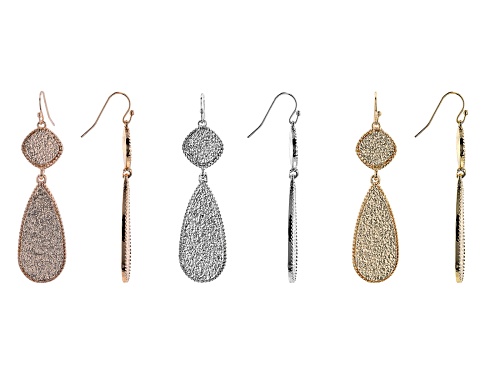 Off Park ® Collection, Gold, Silver, Rose Tone Glitter Set of 3 Dangle Earrings
