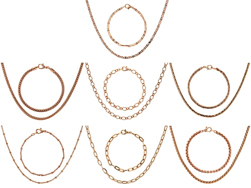 Off Park® Collection, Rose Tone Necklace and Bracelet Jewelry Roll Chain Set of 14