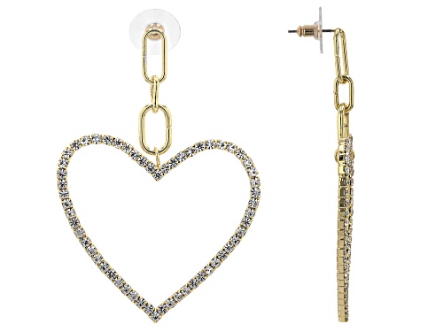 Off Park ® Collection, Gold Tone White Crystal Paperclip Heart Shaped Dangle Earrings