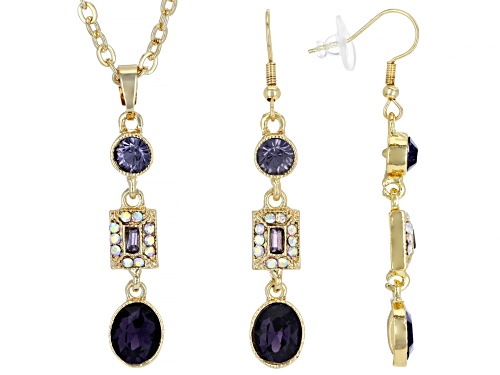 Photo of Off Park ® Collection, Blue Tanzanite Color Gold Tone Drop Necklace and Earring Set