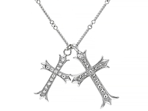 Photo of Off Park ® Collection,  White Crystal Double Cross Silver Tone Necklace