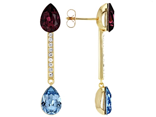 Photo of Purple, Blue, and White Crystal Gold Tone two Stone Drop Earring