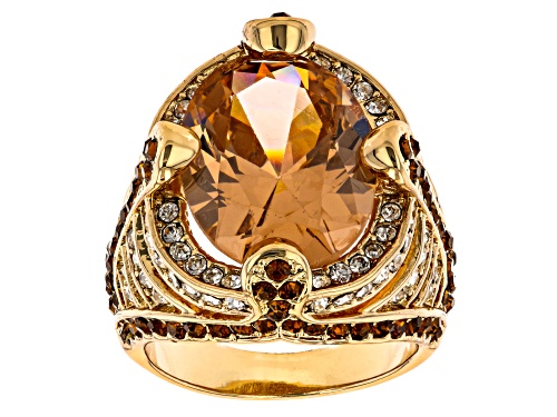 Photo of Off Park ® Collection, 11.70ct Champagne Cubic Zirconia, Orange and White Crystal Gold Tone Ring - Size 8