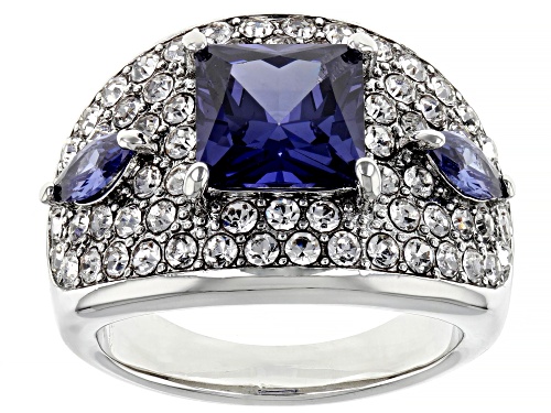 Off Park ® Collection, Silver Tone Blue Crystal, Blue Cubic Zirconia, and White Crystal Ring - Size 8