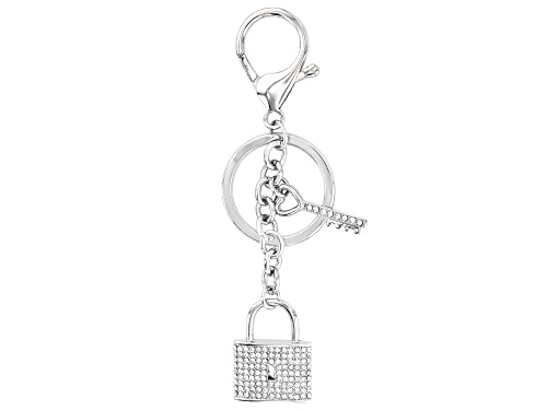 Off Park ® Collection, White Crystal Silver Tone Lock and Key Key Chain.