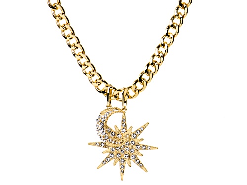 Off Park ® Collection, White Crystal Gold Tone Celestial Necklace with Star and Moon Charms