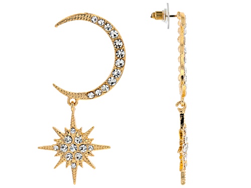 Off Park ® Collection, White Crystal Gold Tone Celestial Moon and Star Dangle Earrings