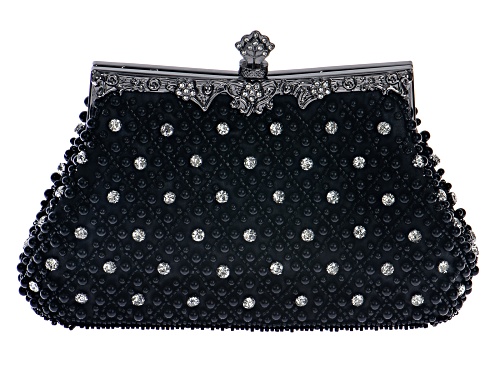 Off Park ® Collection, Black Fabric and White Crystal Hematine Tone Clutch