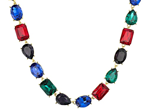 Off Park ® Collection, Multi Color Mixed Shape Crystals Gold Tone Station Necklace