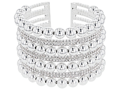 Photo of Off Park ® Collection, White Crystal and Silver Tone Beaded Cuff Bracelet