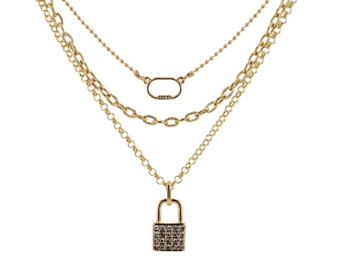 Off Park ® Collection, White Crystal Gold Tone Multi Layered Lock Necklace