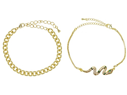 Off Park ® Collection, White and Green Cubic Zirconia Gold Tone Set of 2 Bracelets