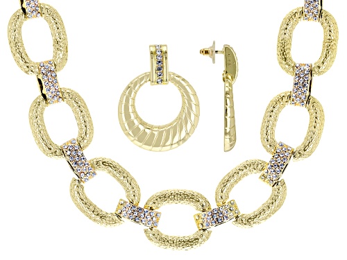 Off Park ® Collection, Crystal Gold Tone Textured Earring and Necklace Set