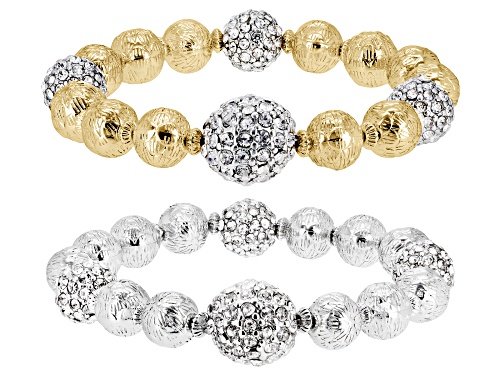Photo of Off Park ® Collection, White and Yellow Pave Beaded Crystal Gold tone Stretch Bracelet Set of 2