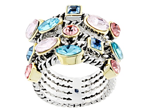 Photo of Off Park ® Collection, Mixed Shape Multi Color Crystal Silver Tone Multi Row Ring - Size 6