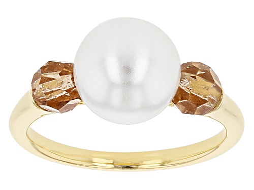 Photo of Off Park ® Collection, White Pearl Simulant and Champagne Crystal Gold Tone Ring - Size 10