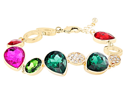 Off Park ® Collection, Red, Green, Pink, White Crystal Gold Tone Station Bracelet