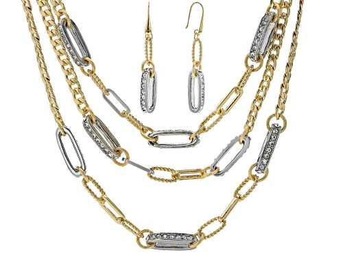 Off Park ® Collection, White Crystal Two Tone Multi Strand Necklace and Dangle Earring Set