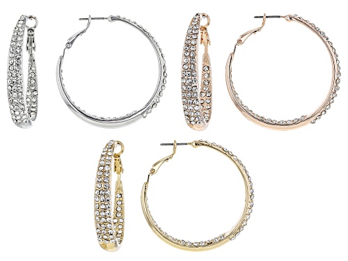 Off Park® Collection, Crystal Tri-Tone Set of 3 Inside/Outside Hoop Earrings