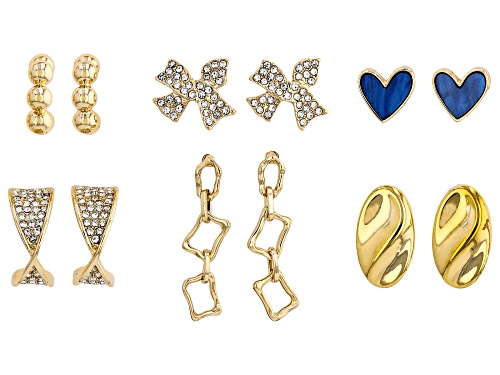 Off Park® Collection, White & Blue Crystal Gold Tone Set of 6 Earrings in Boxed Set