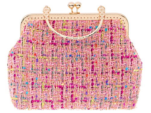 Off Park® Collection, Gold Tone Pink Fabric Patterned Clutch
