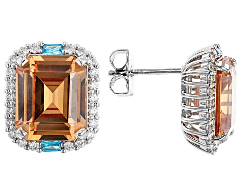 Off Park® Collection, 19.81ctw Champagne, Blue and White Cubic Zirconia Silver Tone Earrings