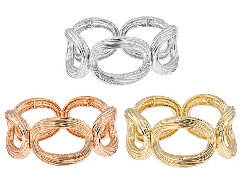 Photo of Off Park® Collection, Gold, Silver, & Rose Tone Set of 3 Stretch Bracelets