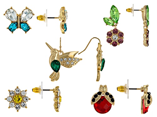 Off Park® Collection, Crystal Floral Garden Gold Tone Set of 5 Earring Carded Collection