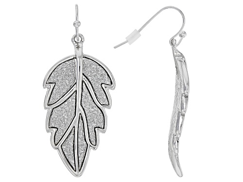 Off Park ® Collection, White Shimmer Glitter Silver Tone  Leaf Dangle Earrings