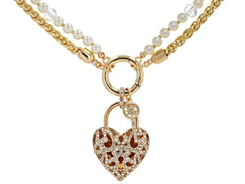 Off Park® Collection, Crystal & Pearl Simulant Gold Tone Interchangeable Chain Lock & Key Necklace