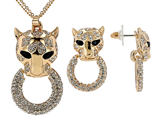 Off Park® Collection, White & Black Crystal Gold Tone Panther Necklace & Earring Set