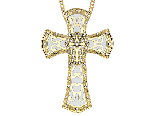 Off Park ® Collection White Crystal White Enamel Gold Tone Cross Pendant With Chain